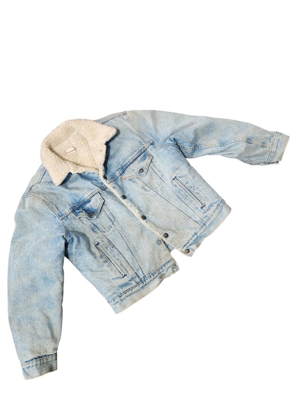 VTG 80s Levis Size 46R Sherpa Lined Denim Trucker Jacket Made In USA Blue Mens